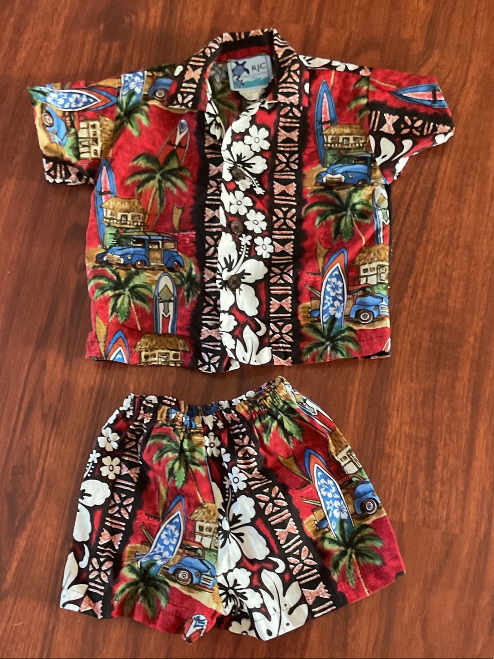 Hawaiian Print Baby button down shirt and shorts -Piece - Tropical